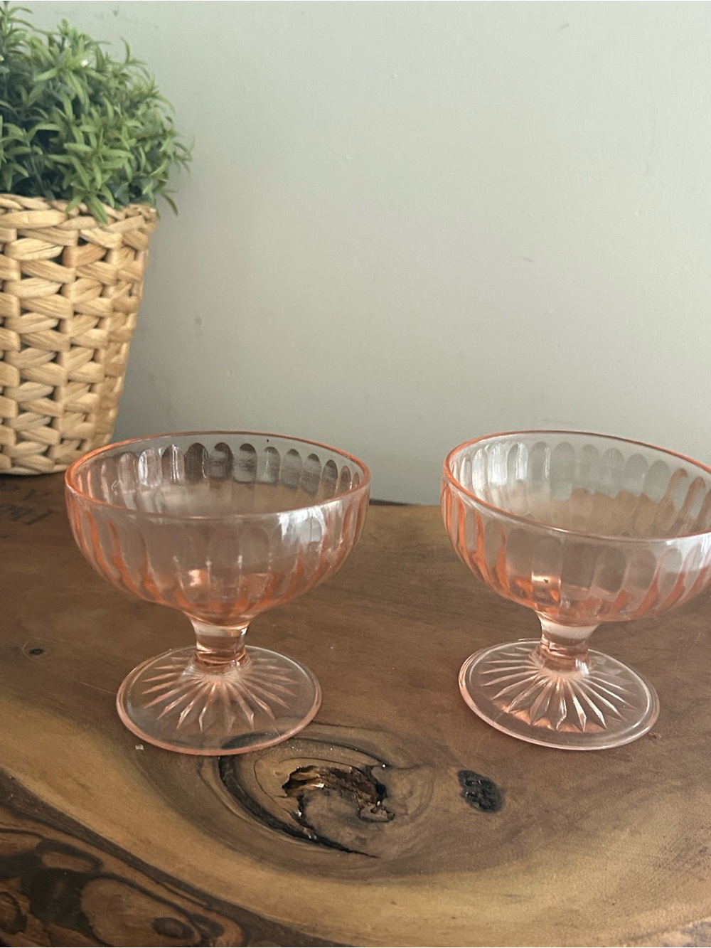 Set of 2 Pink Depression Glass Dessert sherbet cups bowls pedestal